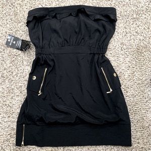 BEBE Satin Strapless Mini Dress